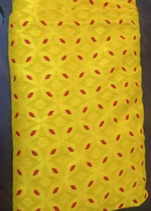 Vibrant Yellow Saree with Red Accents dhakai jamda