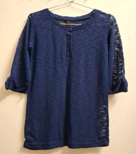 Blue Button-Up Tunic Top