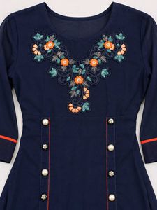 Navy Blue Embroidered Kurta Set