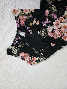 Black Floral Maxi Dress with Slit bust 36