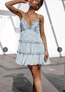 Newme Blue Floral Ruffle Mini Dress