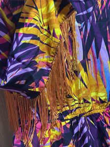 Vibrant Tropical Print Dress with Fringe