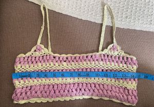 Crochet Crop Top - Pink &amp; Cream