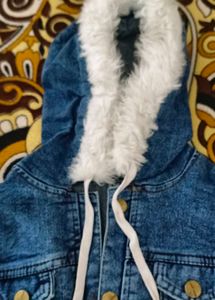 Denim Jacket with Faux Fur Trim