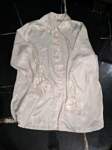 Cream Silk Blend Button-Up Blouse