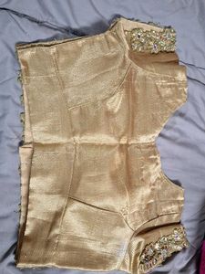 Elegant Golden Embellished Blouse with mirror lace