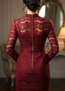 🔥MAROON HOT LACE MINI DRESS FOR WOMEN