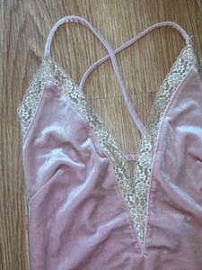 Pink Velvet Lace Trim Bodysuit