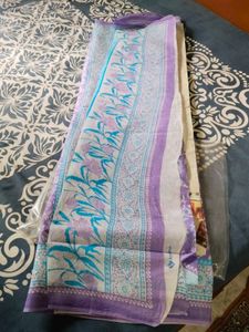 Purple and White Printed Cotton Saree💜🤍