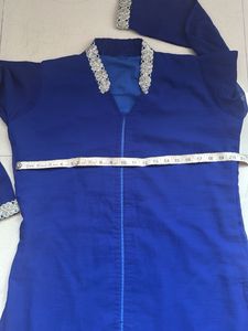 Elegant Blue Kurta with Embellished Neckline