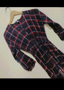 Navy Blue &amp; Red Check Print Long Kurti 12-14 Year