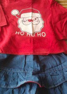 Cute Santa Claus Baby Top with Skirt.
