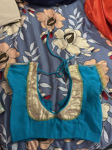 Stunning Teal Blue Blouse with Gold Trim