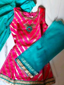 Vibrant Pink &amp; Teal Kurta Set with Dupatta