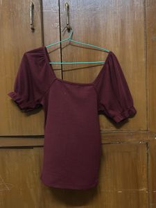 Burgundy Puff Sleeve Top
