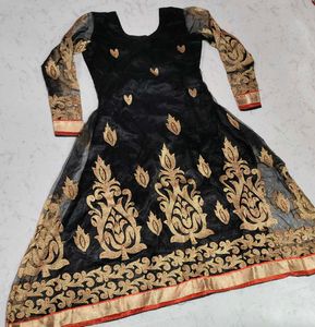 Elegant Black Anarkali Suit with Gold Embroidery