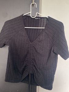 Studio W Black Textured Cinched Top