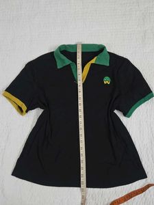 Black Polo T-Shirt with Green & Yellow size M