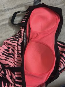 Pink &amp; Black Striped Bikini Top