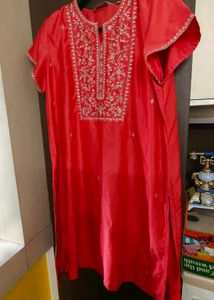 Red Embroidered Kurta with pant and dupatta set