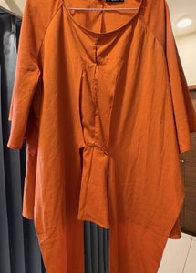 Chic Orange Tie-Front Blouse