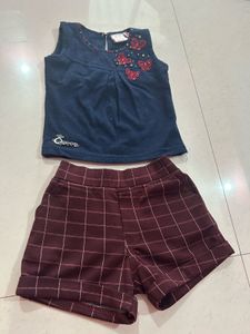 Girls Blue Top &amp; Plaid Shorts Set