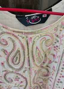 white  anarkali kurta with multicolour design