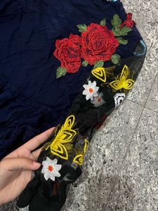 Embroidered Navy Blue Top