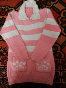 Pink Striped Korean Sweater Dress