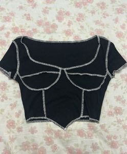 SHEIN - Black Ribbed Corset Top