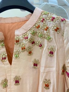 Elegant Peach Embroidered Kurta with Dupatta