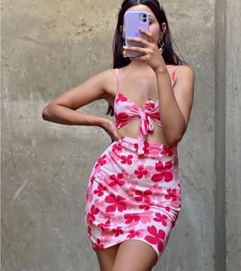 Pink Floral Tie-Front Mini Dress