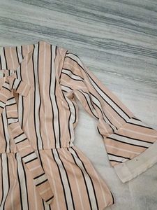 Striped Bow Neck Peplum Top