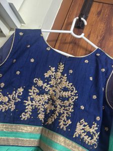 Elegant Teal Gown with Navy Blue Yoke