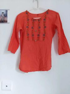 Orange Kurti with Embroidery