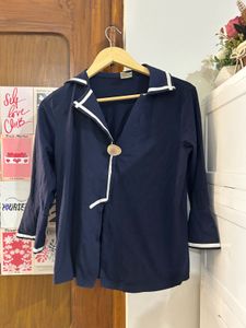 Navy Blue Bell Sleeve Top