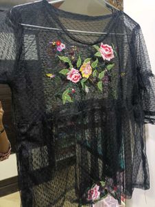 Embroidered Black Sheer net Top