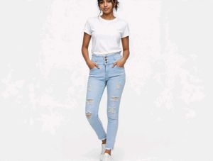 Light Wash Ripped High-Waist Jeans