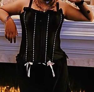 Black Corset Top with Pink Bows