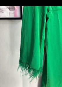 Feather Trimmed Emerald Green Wrap Dress