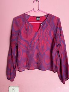 Purple & Pink Floral Print Pleated Top