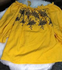 Yellow Off-Shoulder Embroidered Top