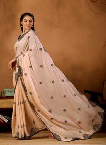 Elegant Peach Saree with Black Embroidery