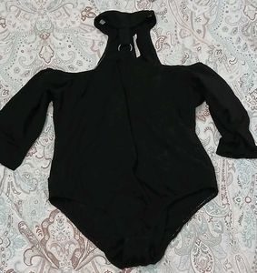 Chic Black Cold Shoulder Bodysuit
