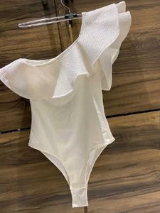 Chic White One-Shoulder Ruffle Bodysuit