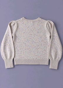 PASTEL SPECKLED PUFF-SLEEVE KNIT SWEATER