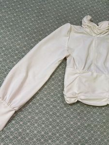 White Ruched Long Sleeve Top