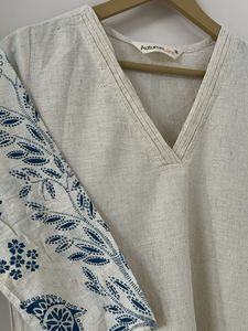 Cream Kurta with Blue Folk Print
