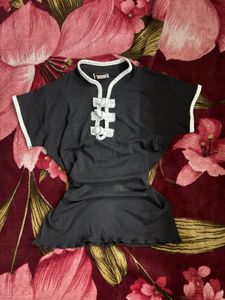 Vintage Chic Black Top with Mandarin Collar