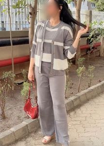 Striped Cardigan &amp; Pants Set